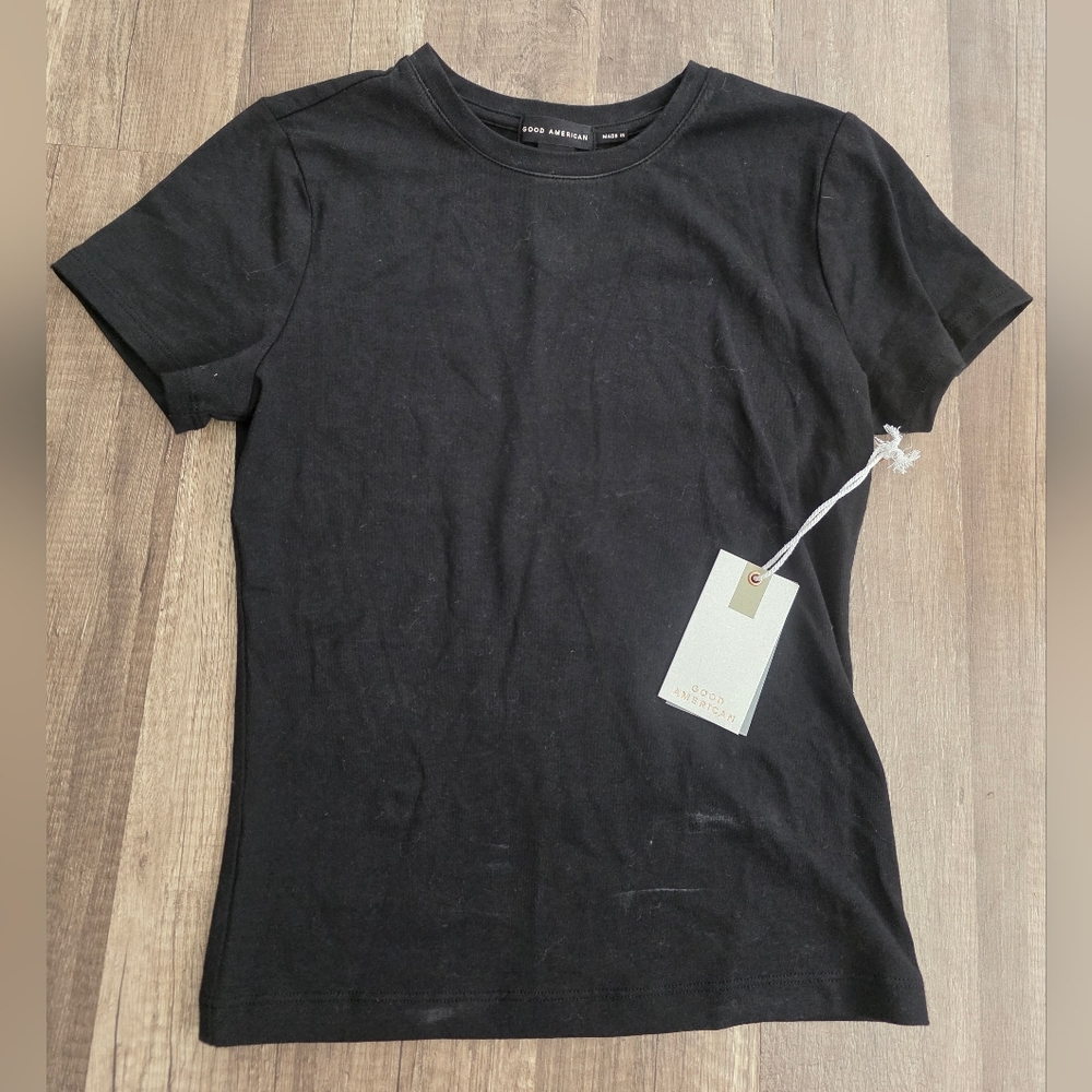 Nwt GOOD AMERICAN super Stretch Black Onyx Tee Shirt Yoga Shapewear Lounge